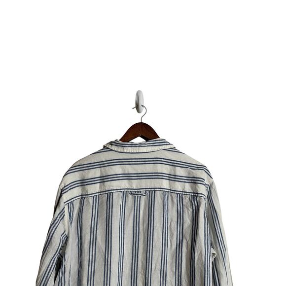 AYR Deep End Striped Linen Button-Down Shirt Blue White Womans XL - Picture 7 of 10